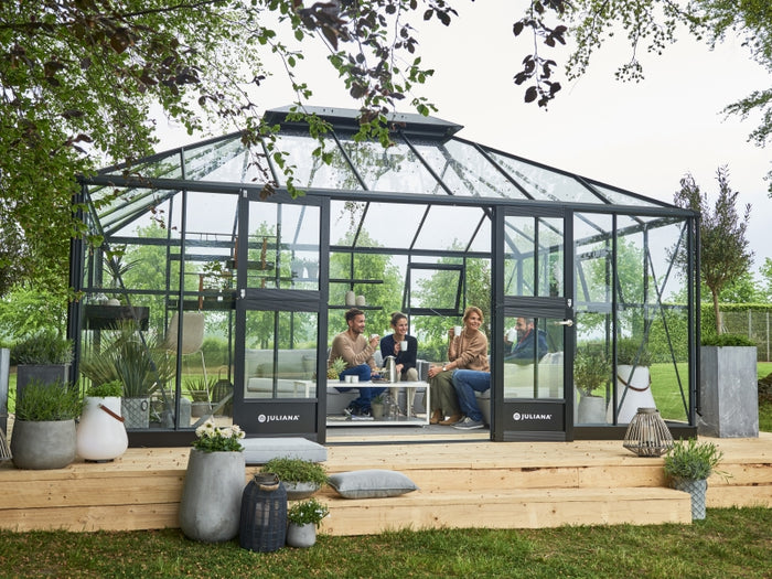 Juliana Gewächshaus Grand Oase 18,8 qm, Anthrazit pulverbeschichtet, 3mm Sicherheitsglas