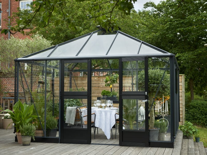 Juliana Gewächshaus Oase 13,5 qm Anthrazit pulverbeschichtet, 3mm Sicherheitsglas