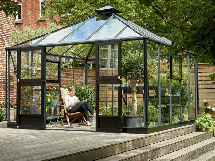 Juliana Gewächshaus Oase 13,5 qm Anthrazit pulverbeschichtet, 3mm Sicherheitsglas