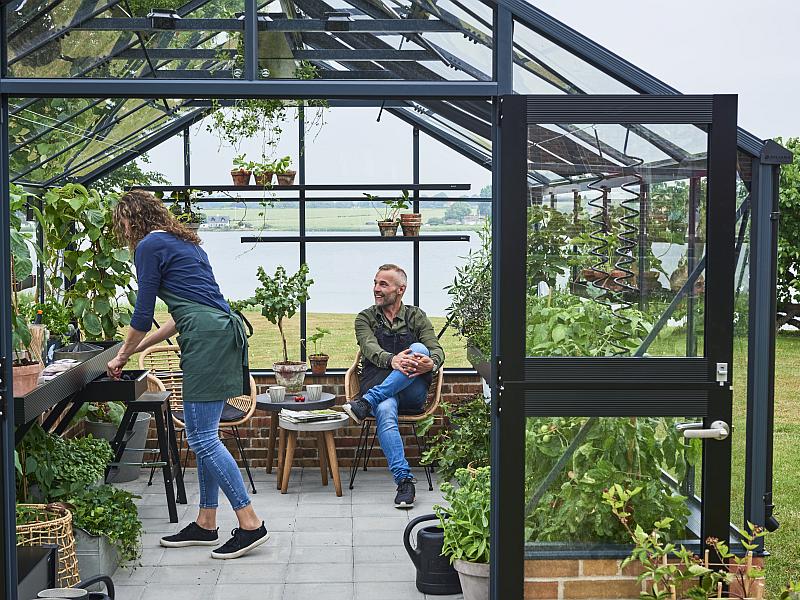 Juliana Gewächshaus Premium 13.0 anthrazit für Mauer, 3mm Sicherheitsglas