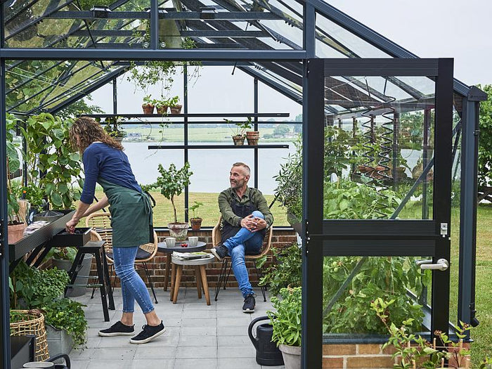 Juliana Gewächshaus Premium 13.0 anthrazit für Mauer, 3mm Sicherheitsglas