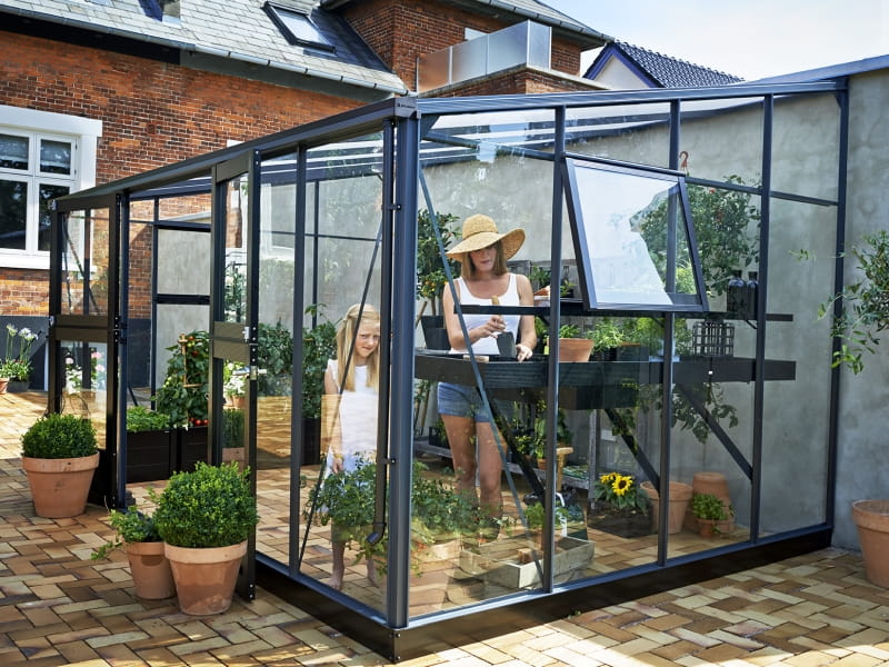 Juliana Gewächshaus Veranda 12.9 Anthrazit pulverbeschichtet, 3mm Sicherheitsglas