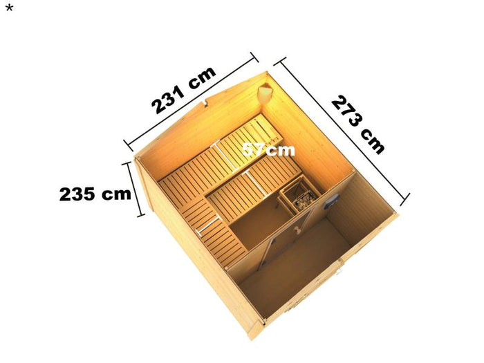 Karibu 38 mm Saunahaus Bosse 1 mit Vorraum - ohne Ofen - Milchglastür