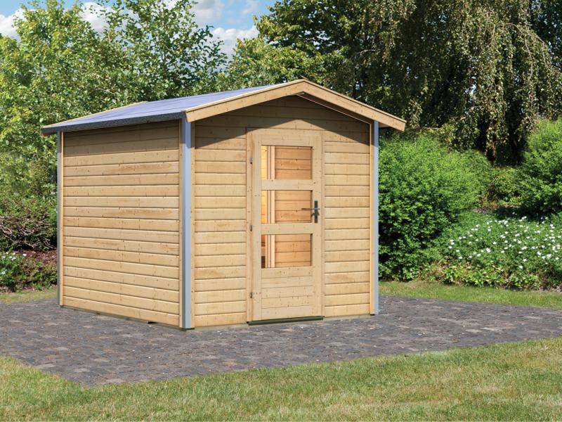 Karibu 38 mm Saunahaus Bosse 1 mit Vorraum - ohne Ofen - Moderne Saunatür