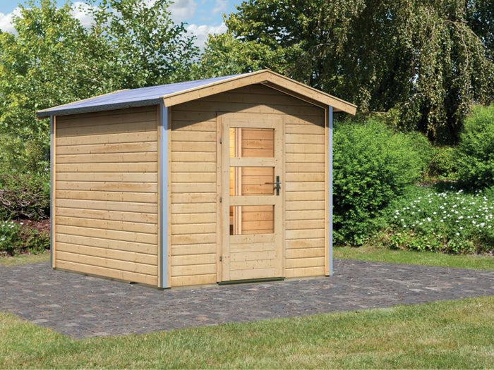 Karibu 38 mm Saunahaus Bosse 1 mit Vorraum - ohne Ofen - Moderne Saunatür