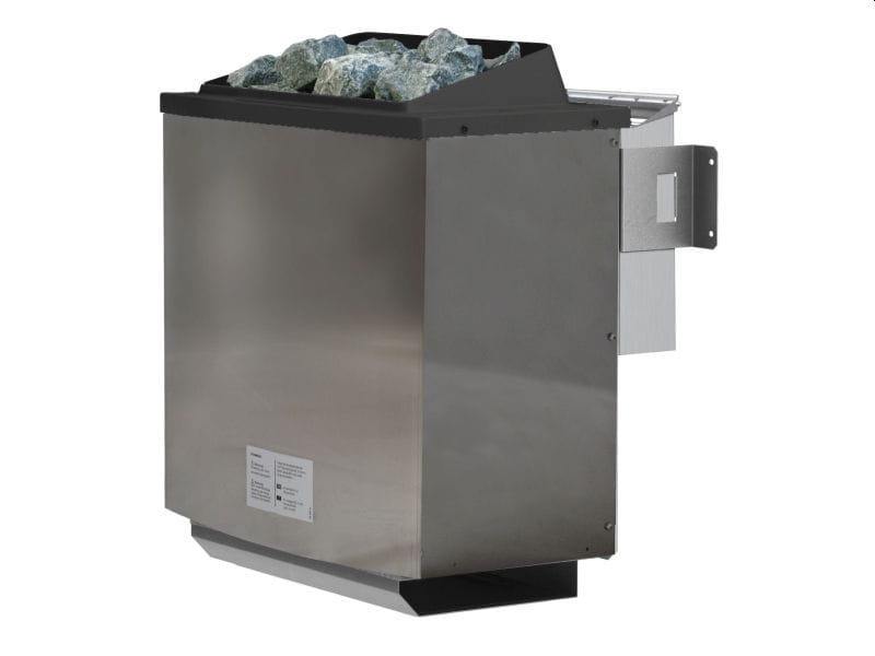 Karibu 38 mm Saunahaus Bosse 1 terragrau mit Vorraum - 9 kW Bio Ofen, ext. Steuerung - Moderne Sauna