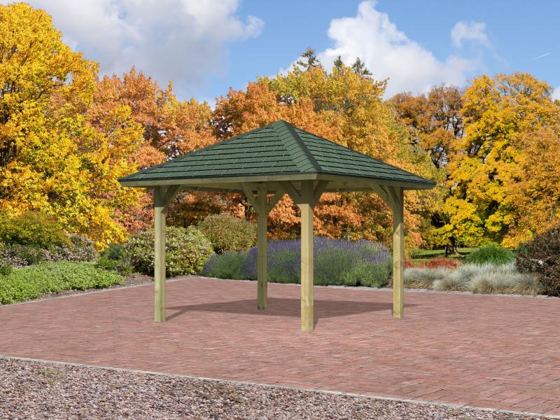 Karibu 4-Eck Pavillon Classic Bergen 1 kdi Sparset inkl. Schindeln