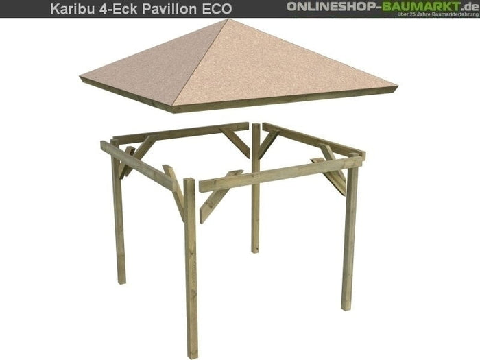 Karibu 4-Eck Pavillon Classic Holm 1 kdi Sparset inkl. Schindeln