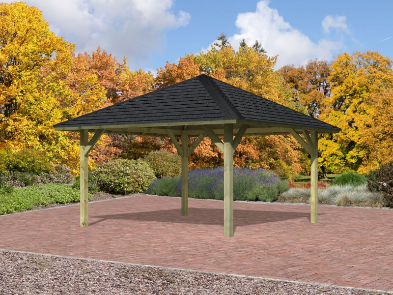 Karibu 4-Eck Pavillon Classic Holm 1 kdi Sparset inkl. Schindeln
