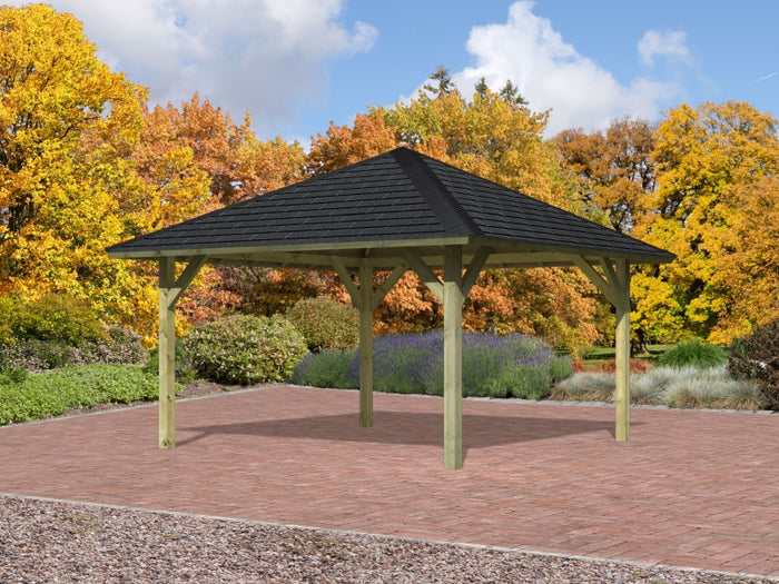 Karibu 4-Eck Pavillon Classic Holm 1 kdi Sparset inkl. Schindeln