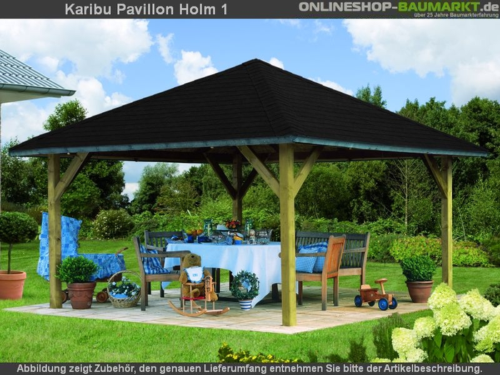 Karibu 4-Eck Pavillon Classic Holm 1 kdi Sparset inkl. Schindeln