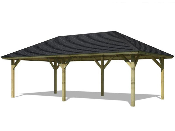 Karibu 4-Eck Pavillon Classic Holm 2 kdi Sparset inkl. Schindeln