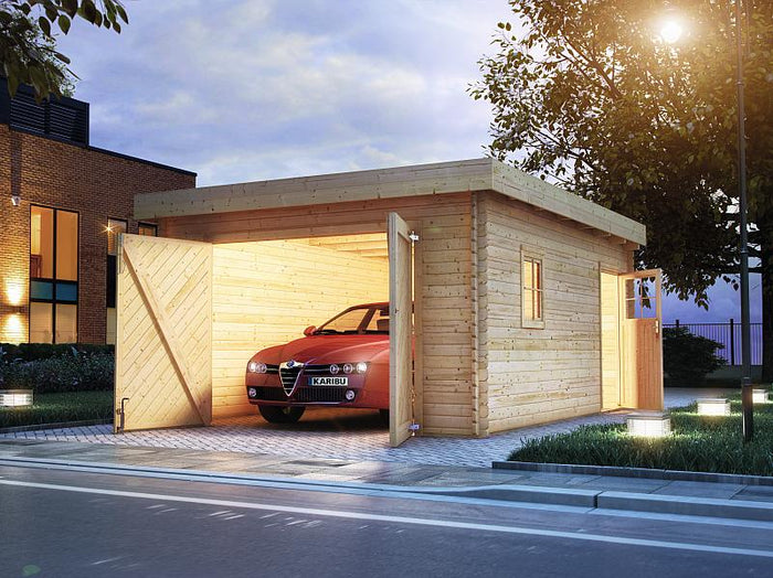 Karibu Blockbohlengarage Flachdach 40 mm natur