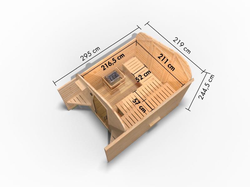 Karibu Fasshaus 2 asymmetrisch, inkl. 9 kW Bioofen ext. Steuerung