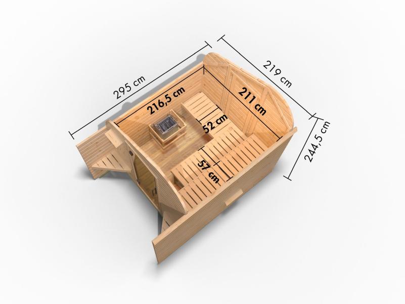 Karibu Fasshaus 2 asymmetrisch, inkl. 9 kW Ofen ext. Steuerung