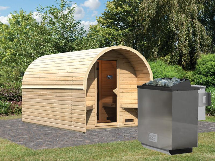 Karibu Fasshaus 3 mit 9 kW Bioofen externe Steuerung