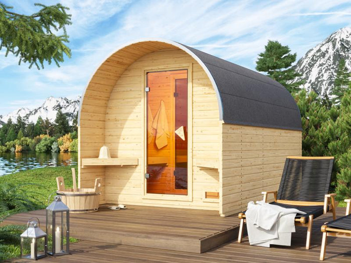 Karibu Fasshaus 3 mit 9 kW Bioofen externe Steuerung