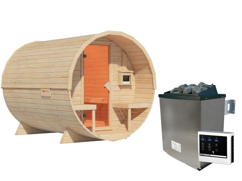 Karibu Fasssauna 2 - 38 mm - inkl. 9 kW Ofen ext. Steuerung