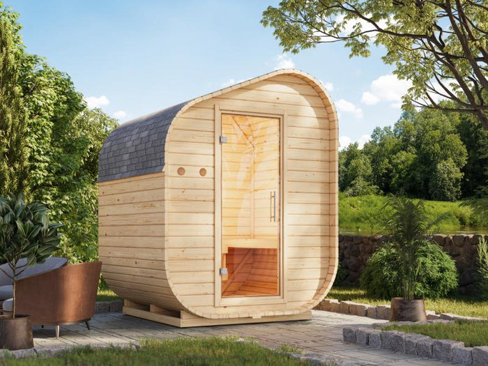 Karibu Fasssauna  Asymmetrisch 1, ohne Saunaofen