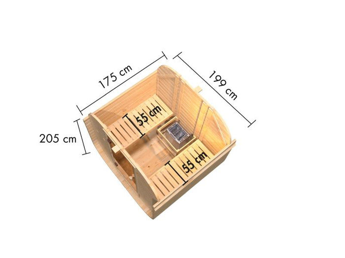 Karibu Fasssauna Quadro 1, inkl. 9 kW Ofen integr. Steuerung - 38 mm