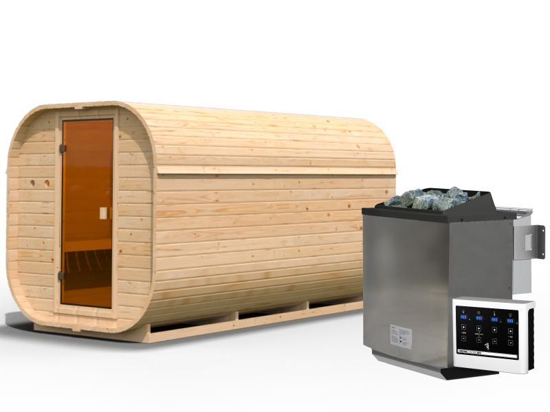 Karibu Fasssauna Quadro 3 inkl. 9 kW Bioofen ext. Steuerung - 38 mm