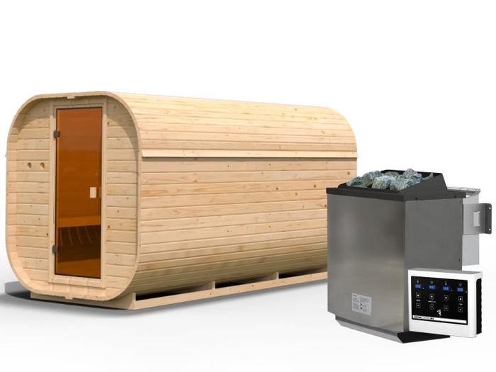 Karibu Fasssauna Quadro 3 inkl. 9 kW Bioofen ext. Steuerung - 38 mm