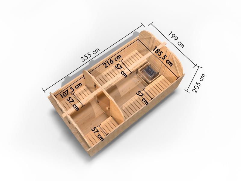 Karibu Fasssauna Quadro 3 inkl. 9 kW Ofen ext. Steuerung - 38 mm