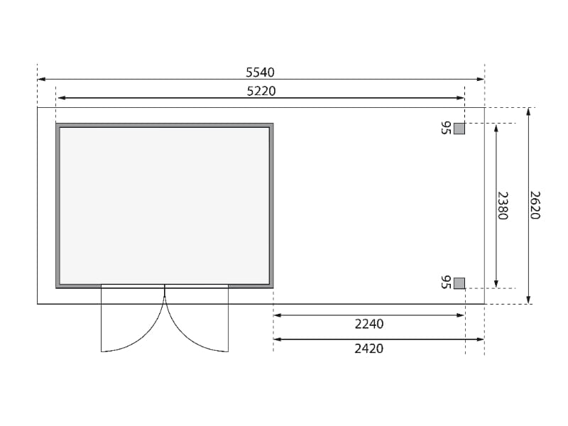 Karibu Gartenhaus Askola 5 mit Anbaudach 2,4 m, Rückwand in terragrau
