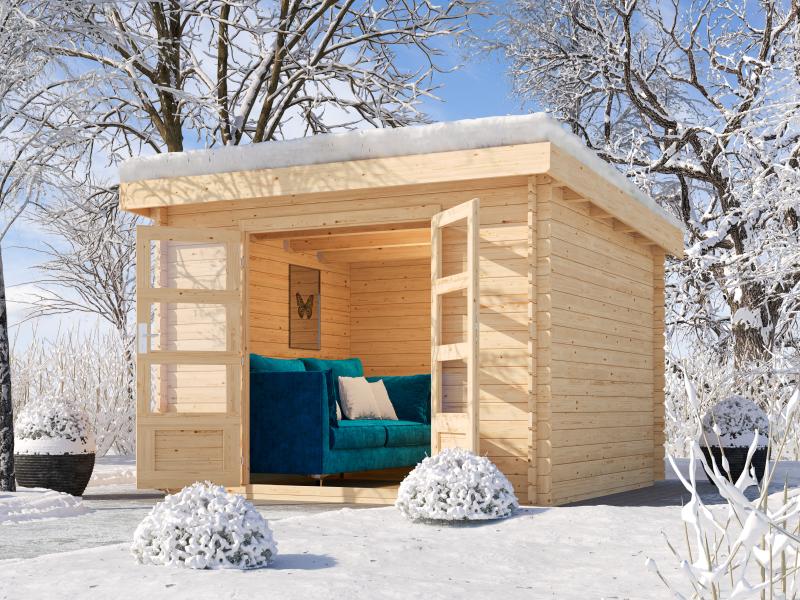 Karibu Gartenhaus Flora 3 natur, inkl. selbstklebende Dachbahn, Vlies und Wurzelschutzfolie (für Dac