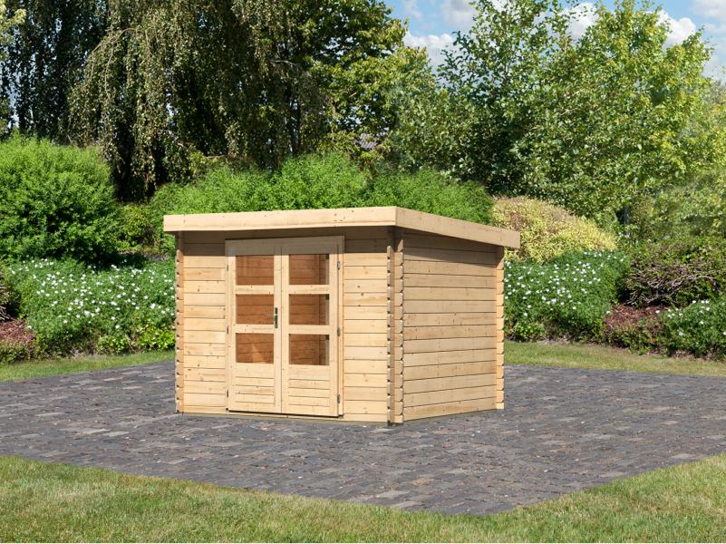 Karibu Gartenhaus Flora 3 natur, inkl. selbstklebende Dachbahn, Vlies und Wurzelschutzfolie (für Dac