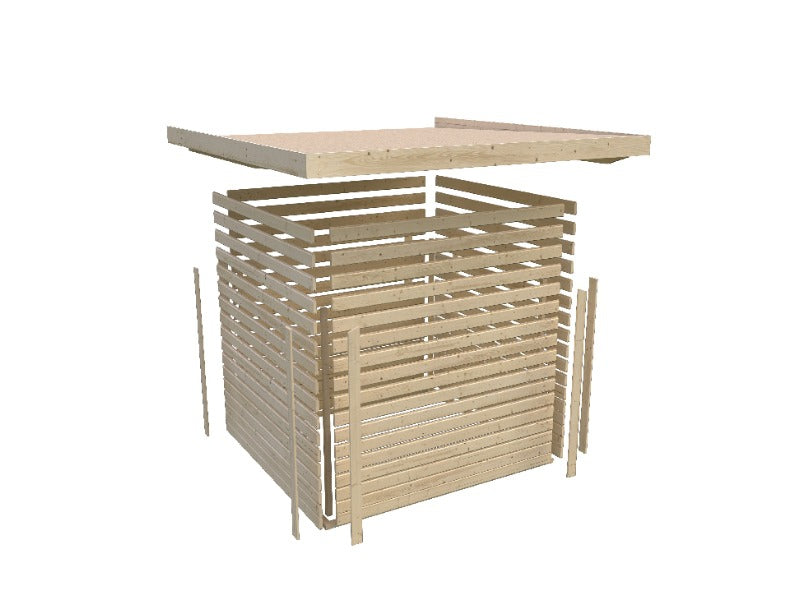 Karibu Gartenhaus Goldendorf 3 terragrau 19 mm mit Anbaudach 2,40 m, Seiten- und Rückwand