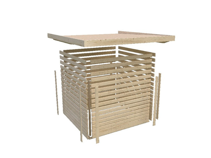 Karibu Gartenhaus Goldendorf 3 terragrau- Anbaudach 2,40 m und Rückwand