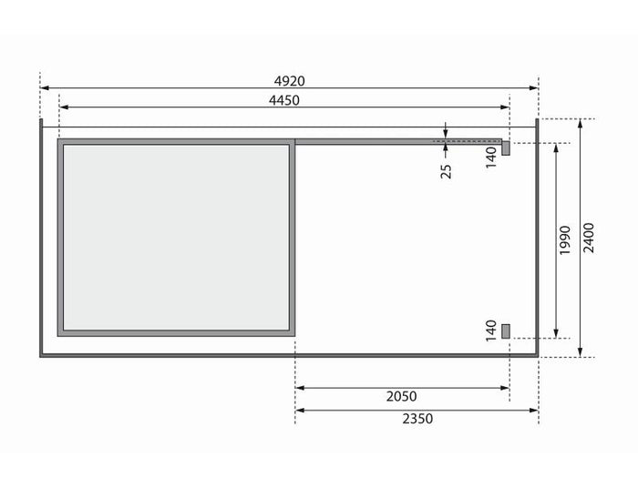 Karibu Gartenhaus Kandern 2 natur mit Anbaudach 2,35 m inkl. Rückwand
