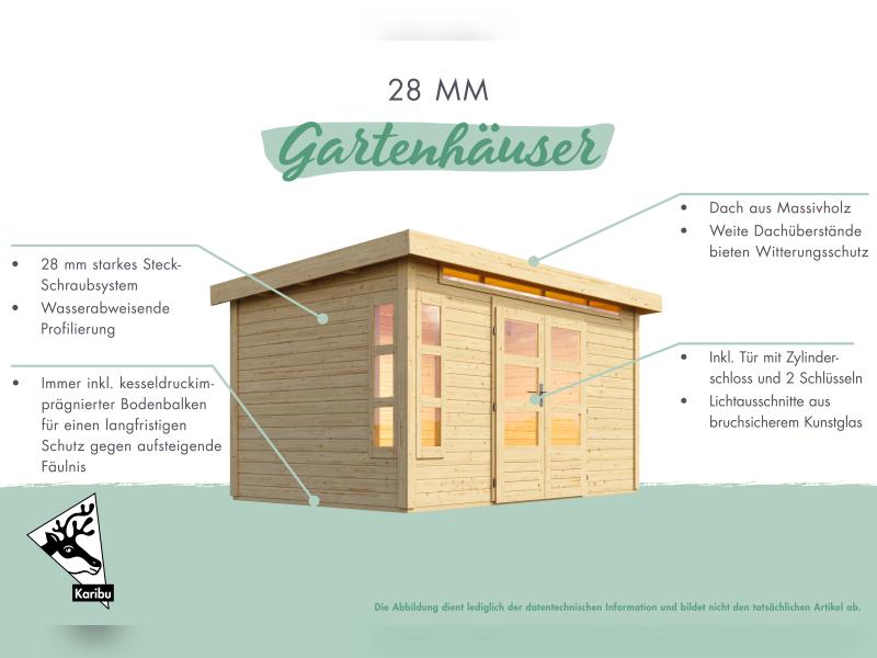 Karibu Gartenhaus Kandern 2 natur mit Anbaudach 2,35 m