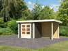 Karibu Gartenhaus Kandern 2 terragrau mit Anbaudach 2,35 m inkl. Rückwand