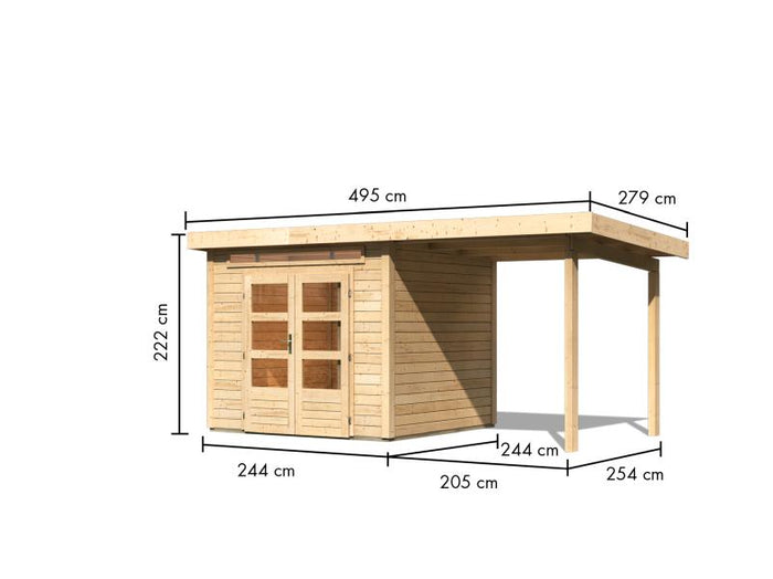 Karibu Gartenhaus Kandern 3 natur mit Anbaudach 2,35 m
