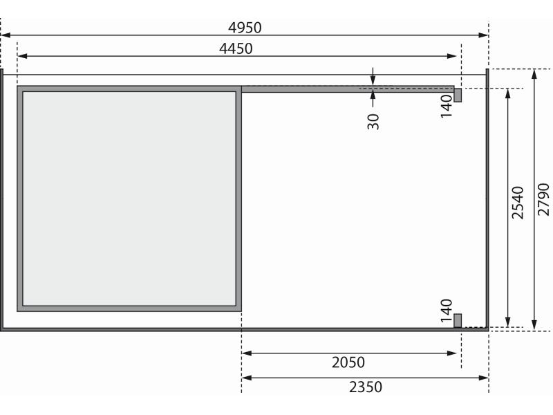 Karibu Gartenhaus Kandern 3 terragrau mit Anbaudach 2,35 m inkl. Rückwand