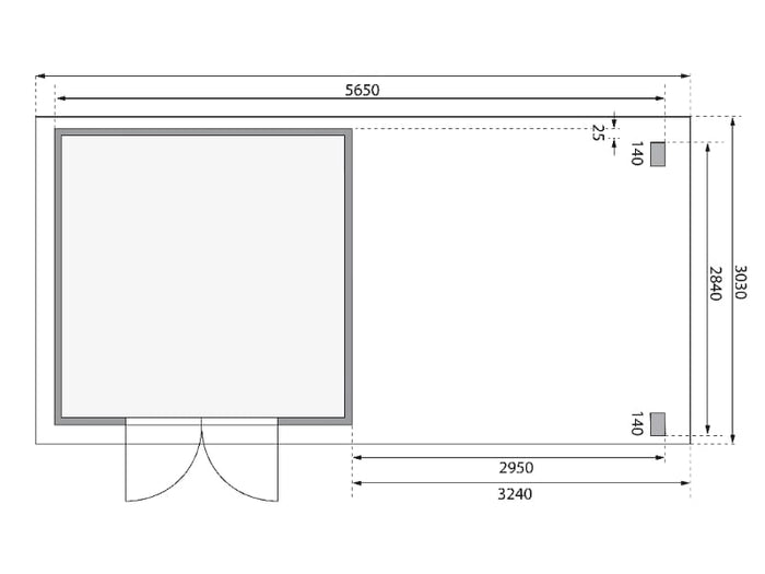 Karibu Gartenhaus Kandern 6 in terragrau mit Anbaudach 3,2 Meter inkl. Rückwand