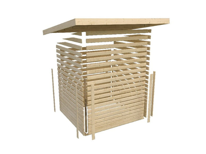 Karibu Gartenhaus Kandern 6 in terragrau mit Anbaudach 3,2 Meter inkl. Rückwand