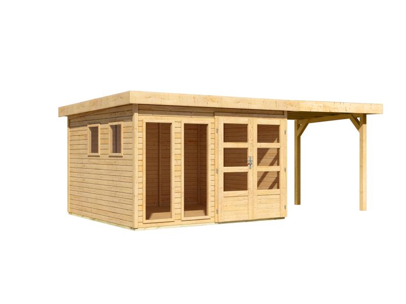 Karibu Gartenhaus Lahar 6, terragrau komplett, inkl. Anbaudach 2,40 m Breite