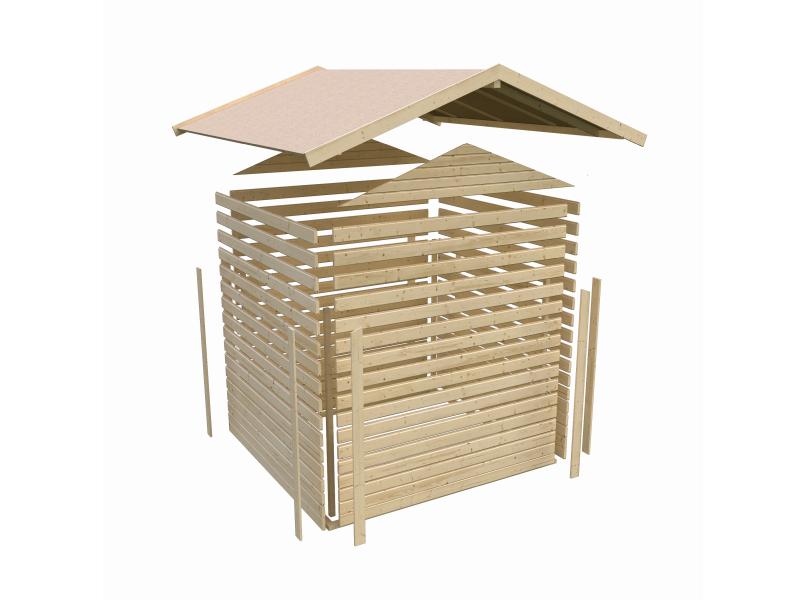 Karibu Gartenhaus Ravenna 1 natur, inkl. Fußboden und Dachschindeln (schwarz)