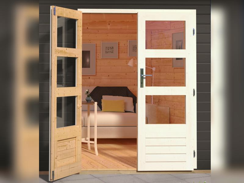 Karibu Gartenhaus Ravenna 1 terragrau, inkl. Fußboden und Dachschindeln (schwarz)