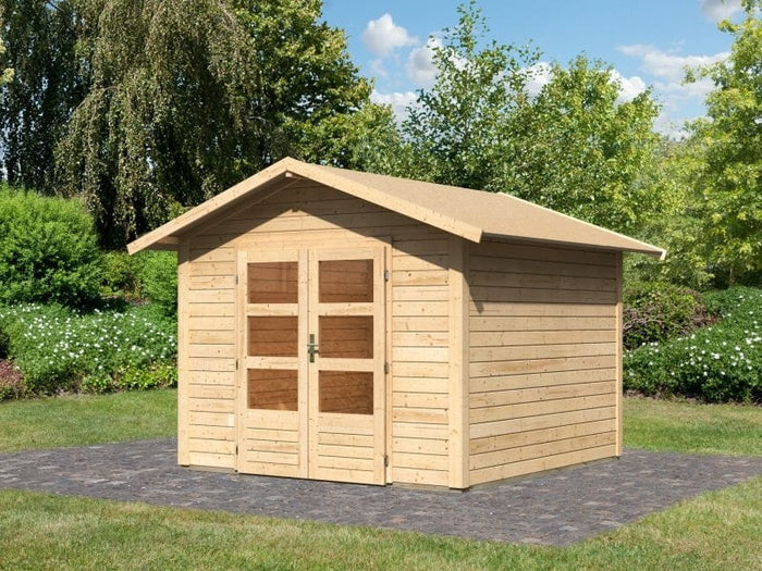 Karibu Gartenhaus Ravenna 2, natur, inkl. Fußboden und Dachschindeln (schwarz)