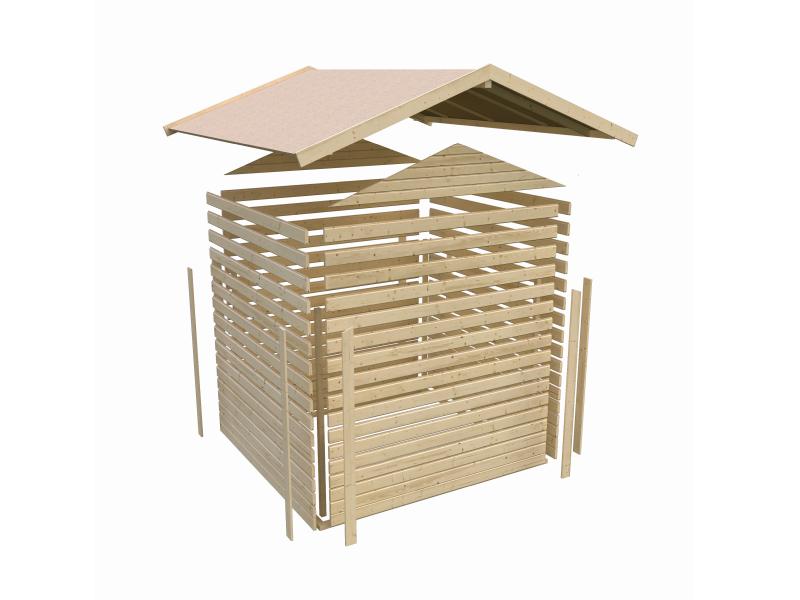 Karibu Gartenhaus Ravenna 2, natur, inkl. Fußboden und Dachschindeln (schwarz)