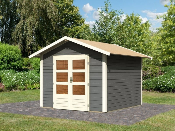 Karibu Gartenhaus Ravenna 2, terragrau, inkl. Fußboden und Dachschindeln (schwarz)