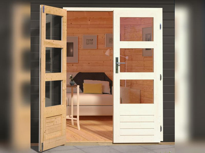 Karibu Gartenhaus Ravenna 2, terragrau, inkl. Fußboden und Dachschindeln (schwarz)