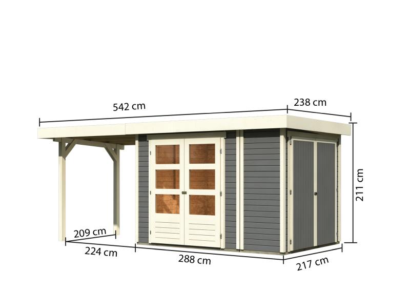 Karibu Gartenhaus Retola 2 , terragrau mit Anbauschrank, inkl. Anbaudach 2,40 Meter