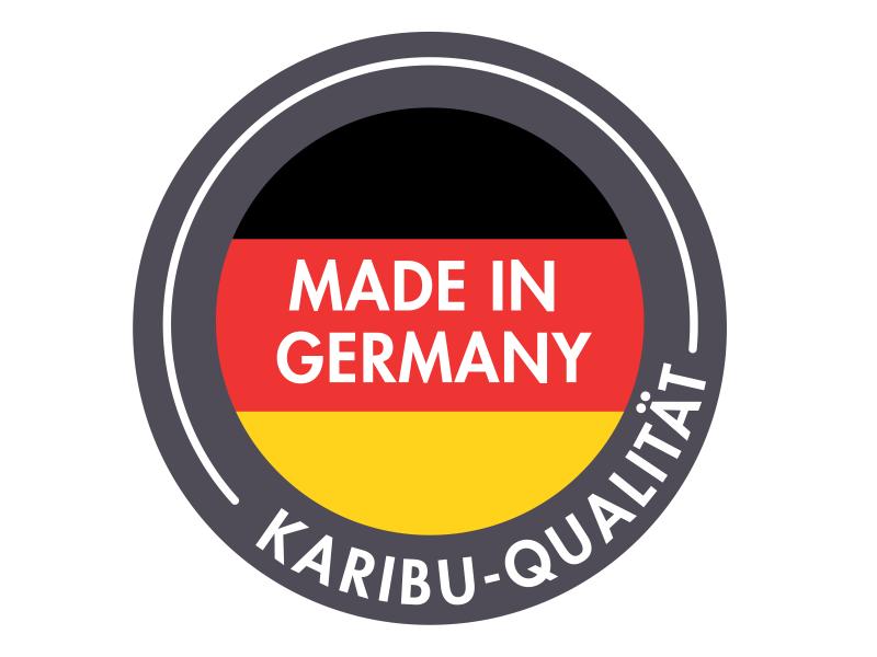 Karibu Gartenhaus Retola 3 in terragrau mit Anbaudach 2,40 Meter und Anbauschrank