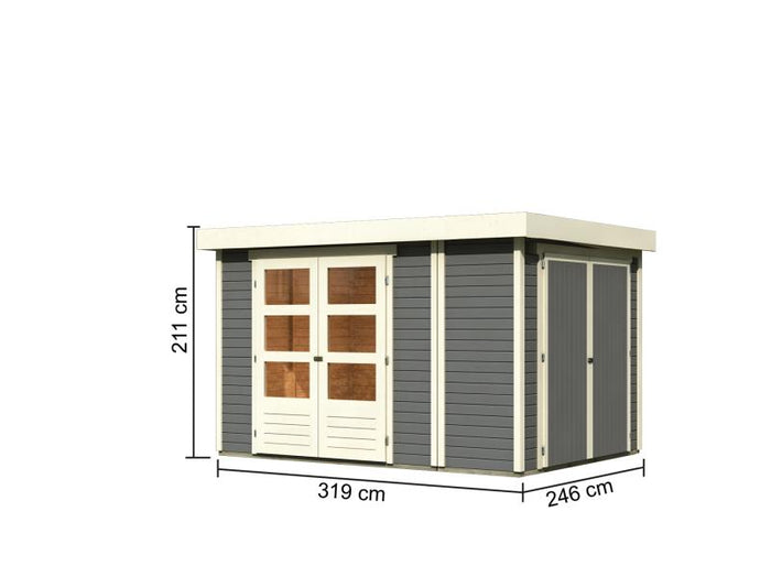 Karibu Gartenhaus Retola 4 inkl. Anbauschrank, terragrau