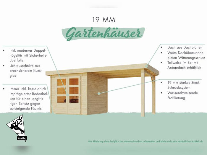 Karibu Gartenhaus Retola 6 mit Anbaudach 2,80 Meter, terragrau